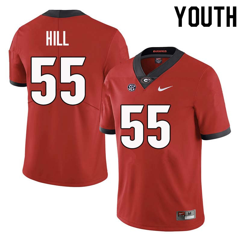 Youth Georgia Bulldogs #55 Deontrey Hill College Football Jerseys Sale-Red